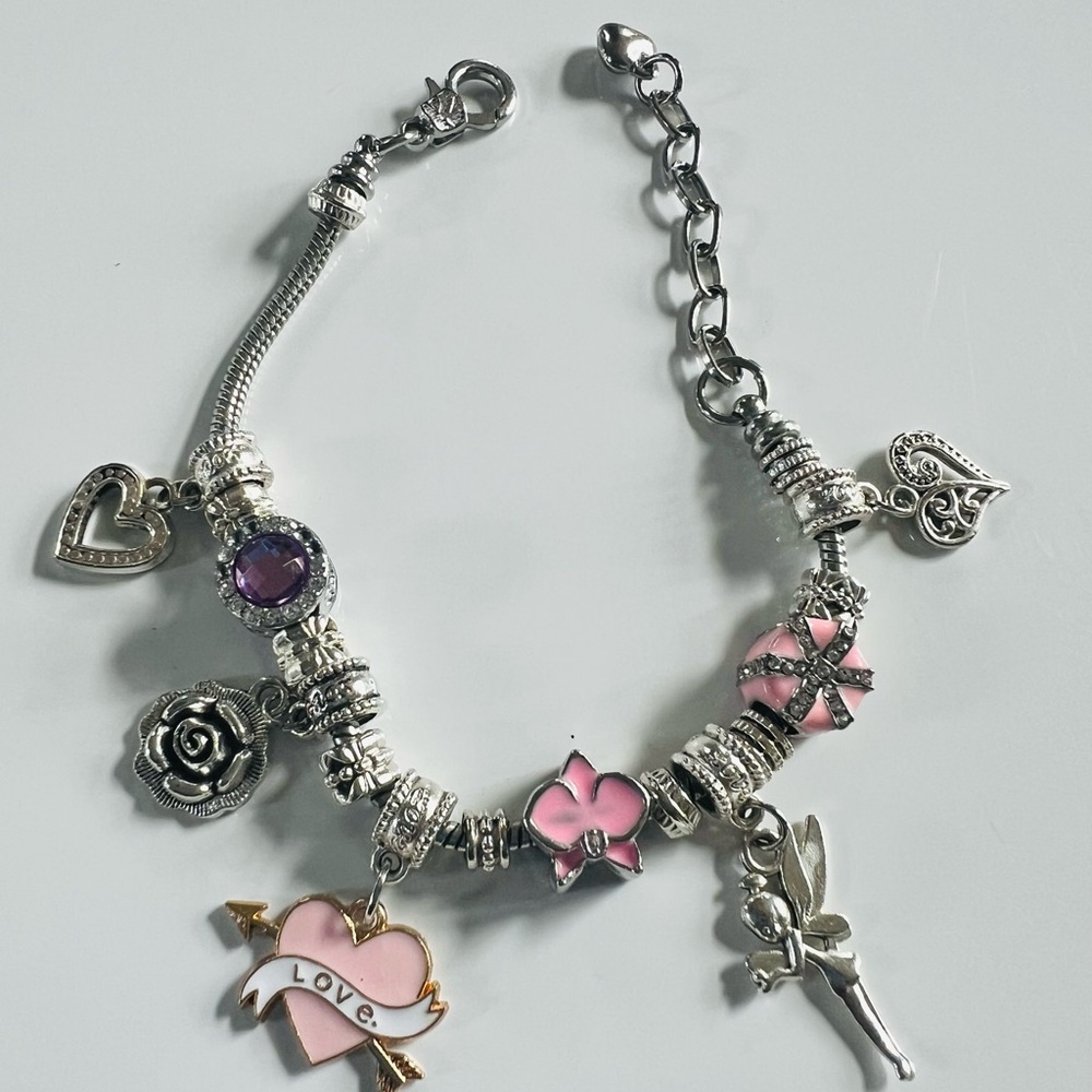 Silver and Pink Charm Bracelet